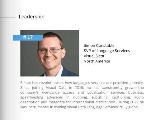 Leadership: #17 Simon Constable, SVP of Language Services, Visual Data, North America