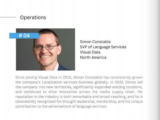 Operations: #4 Simon Constable, SVP of Language Services, Visual Data, North America